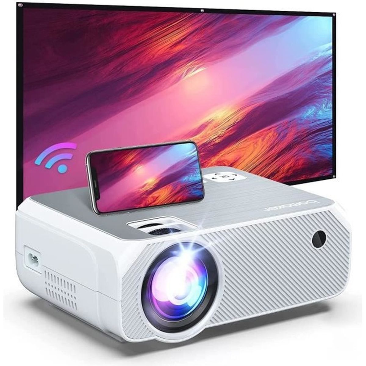 Videoprojecteur WiFi, Full HD 1080P Supporté 6000 Wireless Screen Mirroring Projecteur, Native