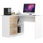 Bureau AKORD d'angle gauche B16 Blanc 124 cm 3 tiroirs façade Chêne Sonoma 2 étagères 124x85x77 cm