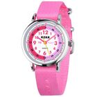 KZKR Montre Pédagogie Enfant Rose Bracelet en silicone souple Couvercle rotatif Cadran de couleur dégradé Montre fille