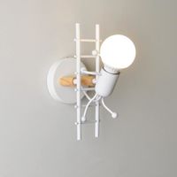Zaku Applique Murale Intérieure Moderne Lampe Murale en Métal Bois Luminaire Rétro pour Chambre Couloir Salon (1Pcs Blanc)