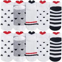 Lot de 10 paires de chaussettes en coton pour femme - Motif cœur - Multicolore(taille unique/Noir et blanc)