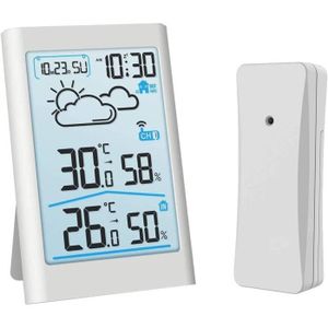 Thermomètre intérieur extérieur avec sonde de température ss fil blanc,  EQUATION