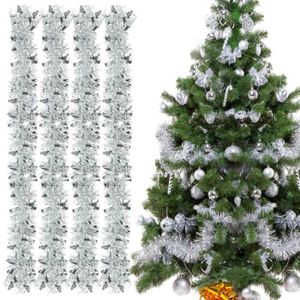 Vert Tinsel Métallique pour Décoration de Sapin de Noël LIHAO Lot de 4 Guirlandes Brillants de Noël 