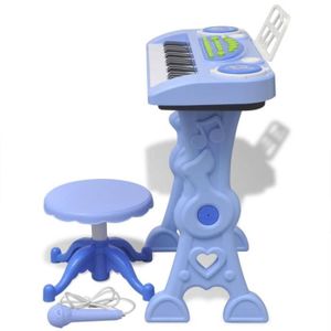 CLAVIER MUSICAL Bleu - Clavier jouet d'enfants et tabouret/microphone - 37 touches HB014