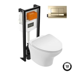WC - TOILETTES Pack WC suspendu sans bride compact JACOB DELAFON Nouvelle vague+ bâti-support + plaque Or Beige
