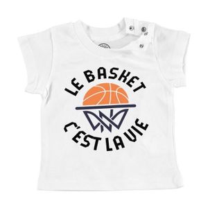 MAILLOT DE BASKET-BALL T-shirt Bébé Manche Courte Blanc Le Basket c'est la Vie Sport Basketball Ballon