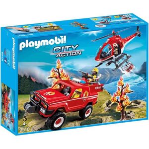 UNIVERS MINIATURE Playmobil City Action - 9518-Hélicoptère Et 4x4 De Pompiers