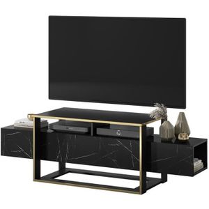 MEUBLE TV Meuble TV - EXCELSUM - 160 cm - marbre noir avec étagère refermable