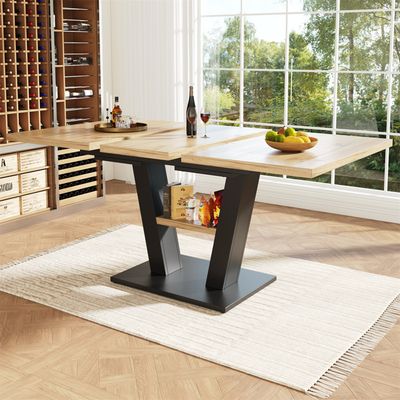 Tribesigns Table De Salle à Manger Rectangulaire Industrielle 140cm - Pour 4 à 6 Personnes, Style Rustique Marron Avec Pieds Métal Robuste