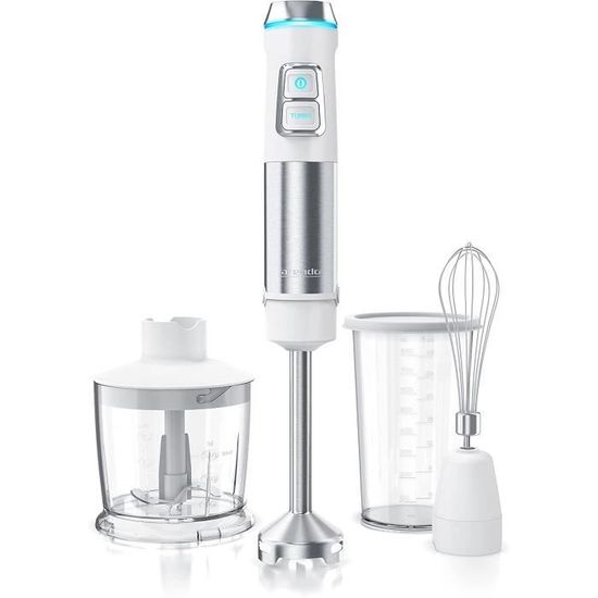 Mixeur plongeant 1200 w inox pressepurée batteur manuel vitesse en continu couteau à 4