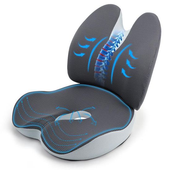 DASGUTES Coussin Lombaire Gonflable Gris - Soutien Dos Ajustable Pour Chaise, Voiture Et Voyage