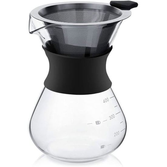 Cafetière à Bec Verseur En Bois 400 Ml – Filtre Permanent Inox, Verre Borosilicaté, Style Artisanal Élégant Pour Un Café Parfait