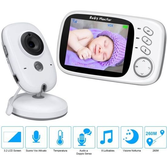 BabyPhone Vidéo Sans Fil LETOUCH - 3.2"LCD Couleur Vidéo - Audio Bidirectionnel - Vision Nocturne