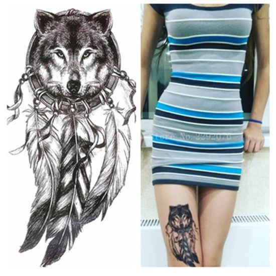 Tatouage Temporaire Ephemere Realiste Motif Loup Attrape Reve
