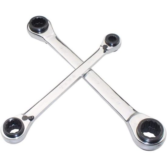Clé à cliquet réversible, douille double décalée 10 mm x 12 mm, acier