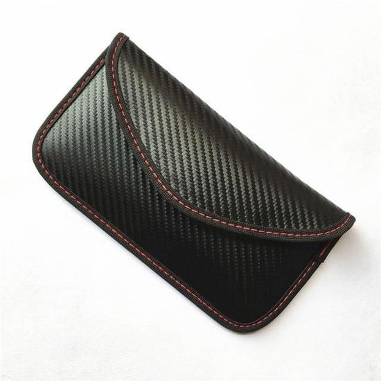 2 Pochettes Anti-Piratage Clés Voiture - Protection RFID Fibre Carbone - Noir 12.5x8cm