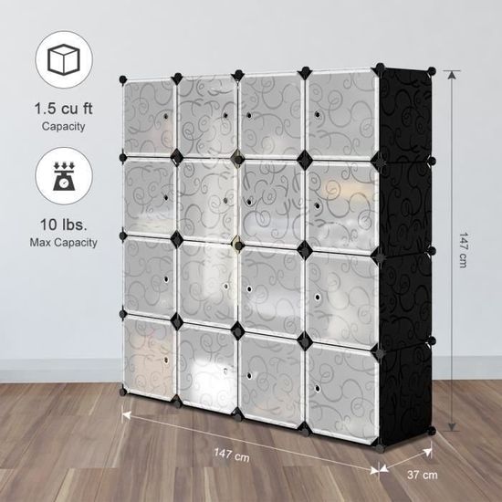 Armoire étagères 16 cubes Plastique Modulable Noir Cdiscount