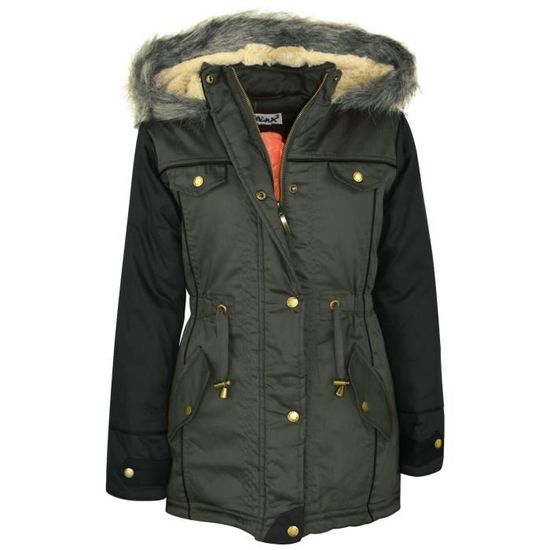 Enfants enfants filles hiver fausse fourrure chaud à capuche en coton rembourré veste Outwear
