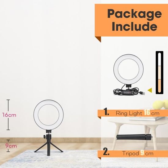 FLASH DE STUDIO,Black Anneau lumineux LED avec chargeur USB pour téléphone lumière selfie