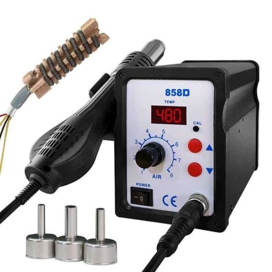 TLBZK 858D Station De Soudage SMD 220V Avec Pistolet à Air Chaud - Kit Complet 8 Buses Pour Réparation Électronique