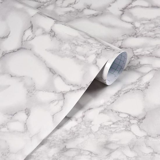Papier Adhésif Marbre Blanc Et Or - Vinyle Autocollant Élégant Pour Meuble Cuisine, Plan De Travail Et Salle De Bain 40cm X 2m
