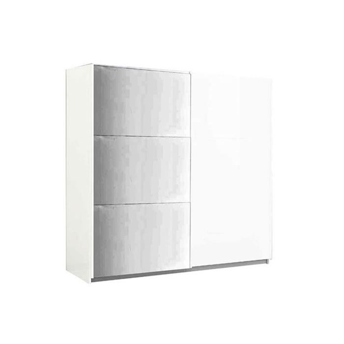 SIROLO LAQUE BLANC ARMOIRE 150 MODERNE : L'Armoire 2 Portes Bois et Miroir Coulissantes