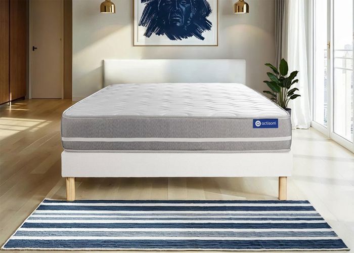 Ensemble matelas Ressorts ensachés+Mémoire de forme ACTIFLEX ZEN 160x200 Maxi épaisseur 7zones de confort + sommier KIT blanc 160 x