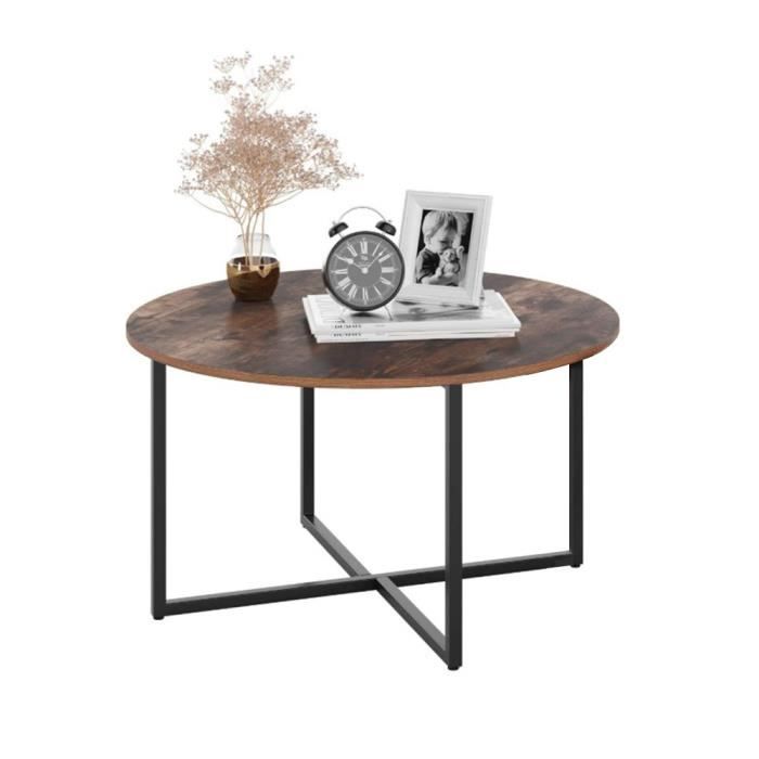 POPSMIT Table Basse De Salon Ronde Industrielle - Style Vintage - Structure En Métal - Noir et Brun