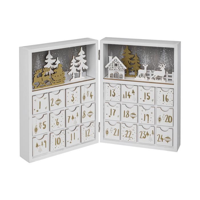 Feeric Christmas - Déco de Noël Calendrier de l'Avent Laponie en bois 42 x 30 cm Blanc