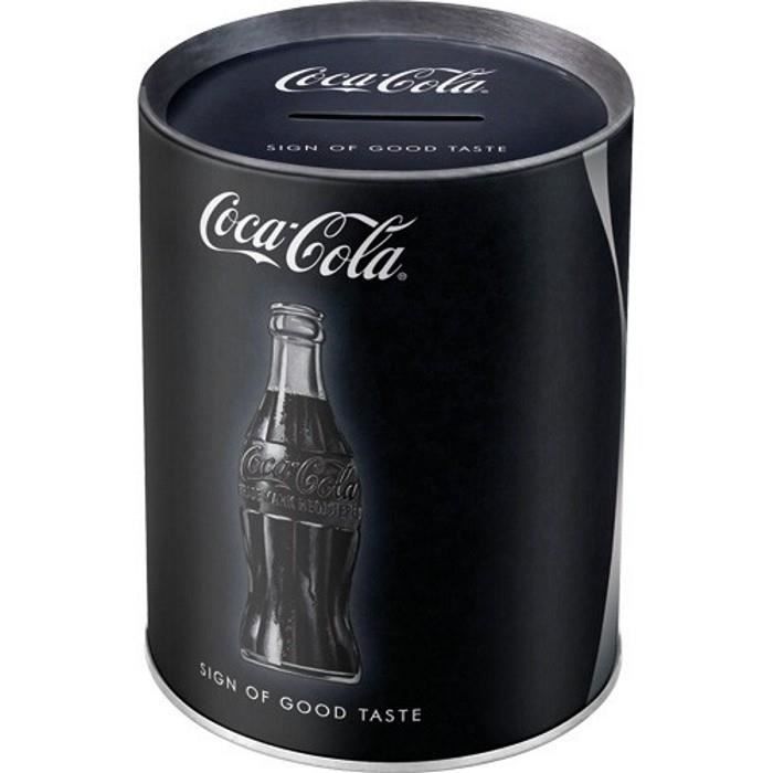 Tirelire métallique ronde Coca-Cola Bouteille classique sur fond noir