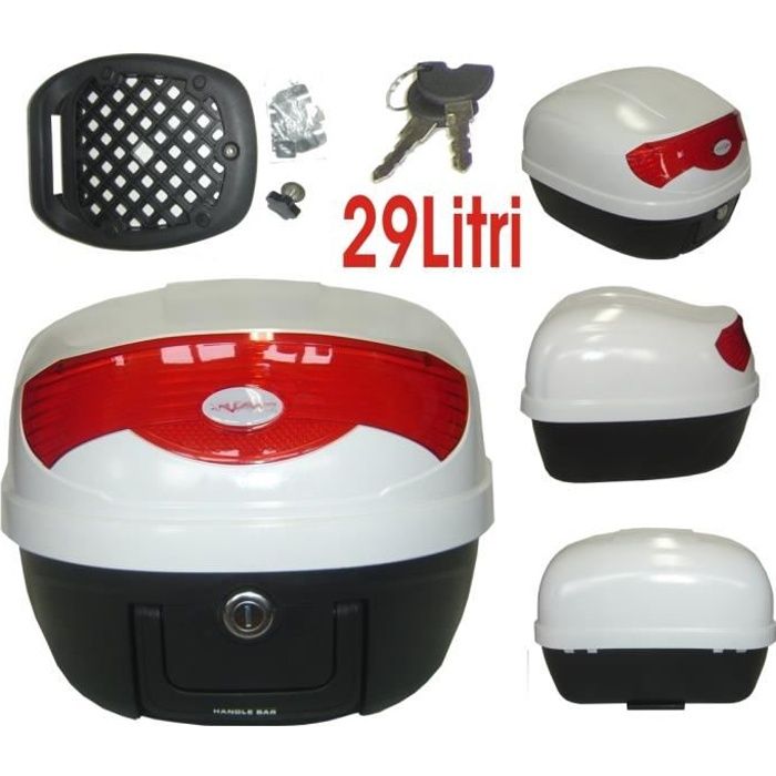 Top Case Valise Bagage Moto Scooter Universel 29 lt Fermeture Clé NO Givi blanc