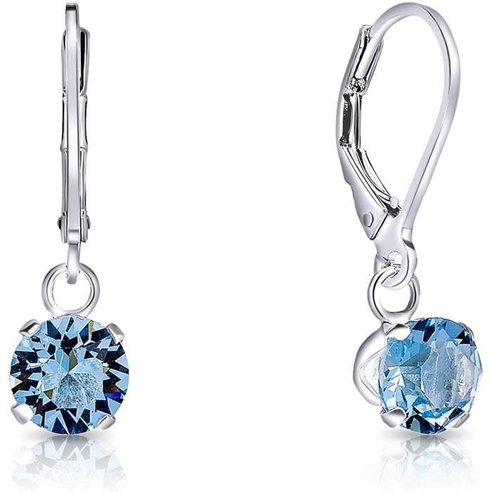 BOUCLE D OREILLE DTPsilver - Boucles d'oreilles Dormeuses en Argent Fin 925 et Cristaux de Swarovski® Elements Ronds - Diam&85