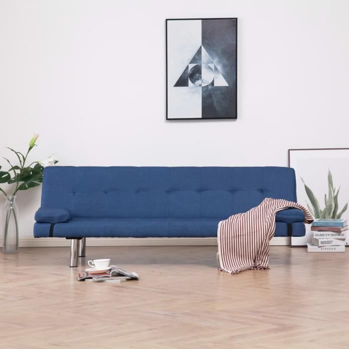 Canapé-lit Canapé convertible - Sofa Divan Canapé de salon Confortable avec deux oreillers Bleu Polyester