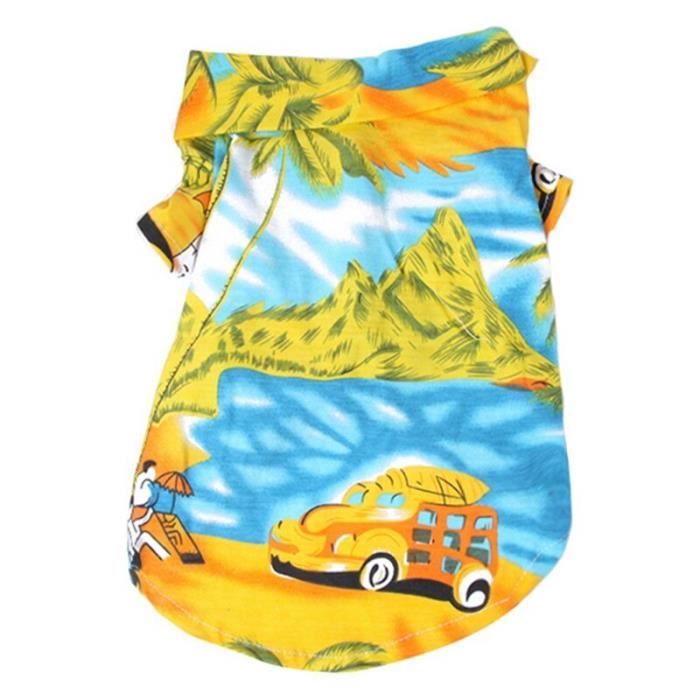 Manteau Blouson,Été plage chien chemise imprimer Hawaii vêtements de plage décontracté animal de compagnie voyage - Type Jaune-XS #A