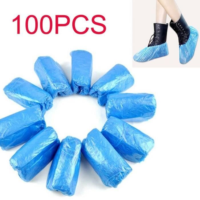 Chaussures,Couvre chaussures en plastique, imperméable, jetable, protection de sol, tapis, nettoyage épais, bleu, 100 - Type Bleu
