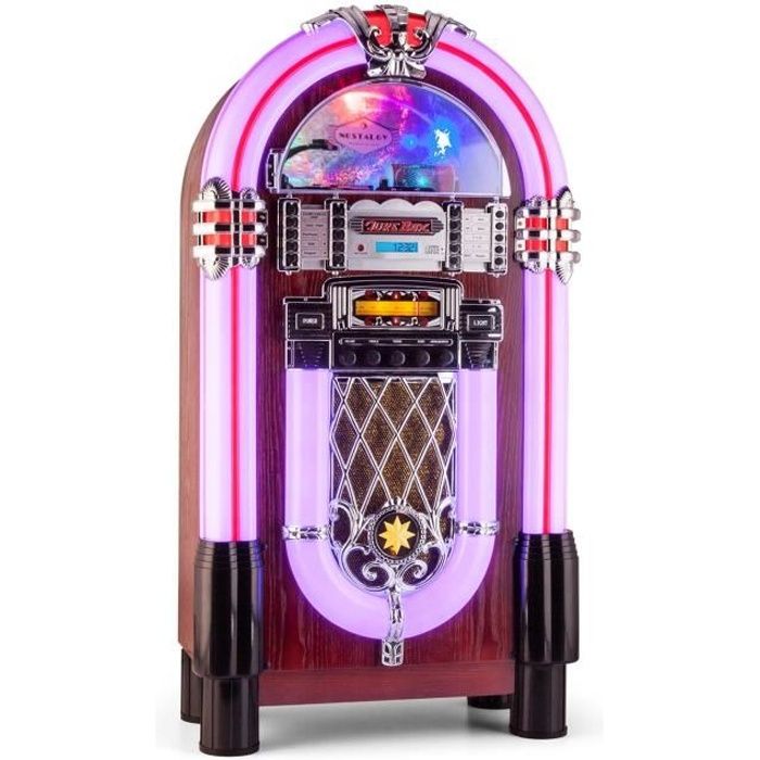 auna Graceland XXL BT- Jukebox Bluetooth style années 50 avec USB, lecteur SD, AUX, radio FM/AM et lecteur CD - éclairage LED