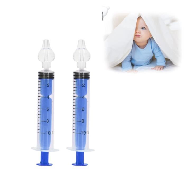 Mouche-bébé, kit de 2 irrigateurs nasal 10ml, seringue nasale réutilisable Bleu