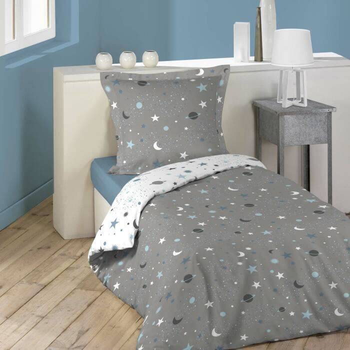 PARURE DE LIT 2 PIECES 140 x 200 CM IMP. PHOSPHORESCENT 42 FILS ALLOVER FLUOBOY