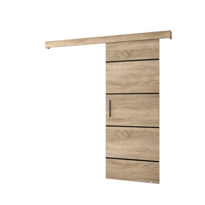 Ensemble Porte coulissante interieur avec rail AGRA IV - Sonoma + sonoma + Poignée noir mat - 90x204cm Soft-Close