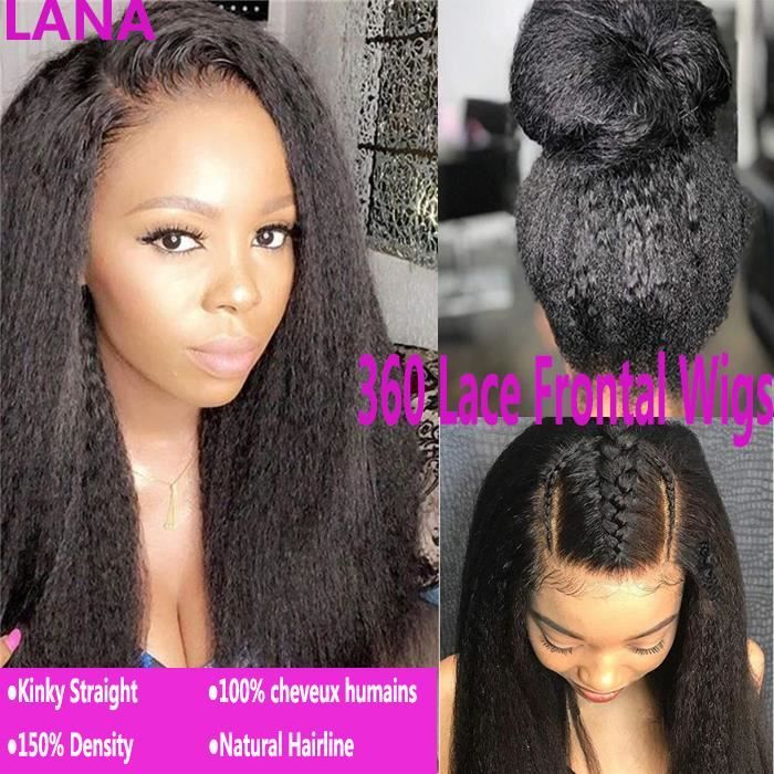 LANA 12Inches 360 Dentelle Frontale Perruques Kinky Straight 100% Cheveux Humains