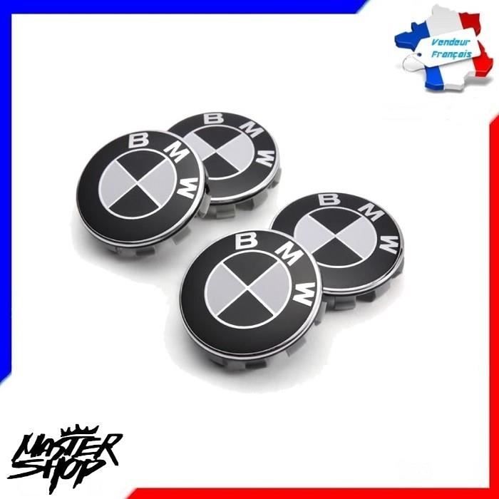 4 cache moyeu bmw 68mm centre de roue noir MS47 FR