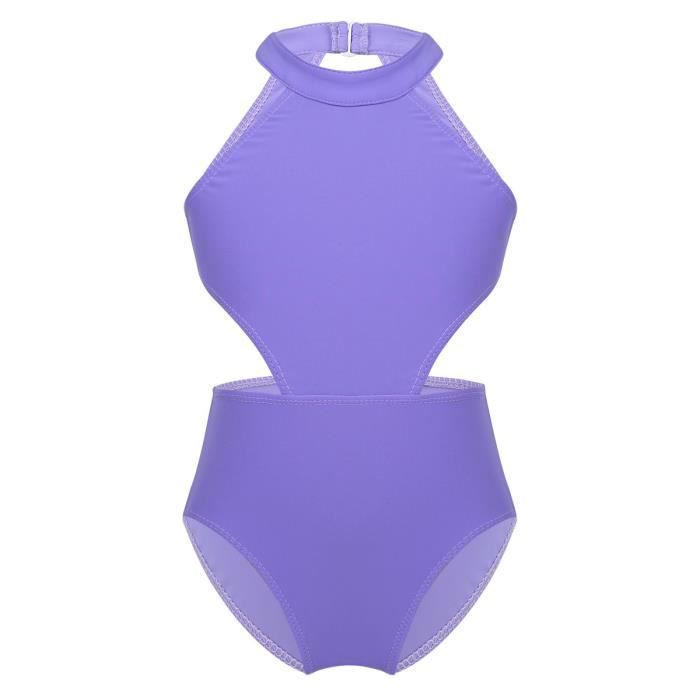 Enfant Fille Justaucorps Danse Classique Ballet Dos Nu Halter Neck Leotard 4-12 Ans Violet