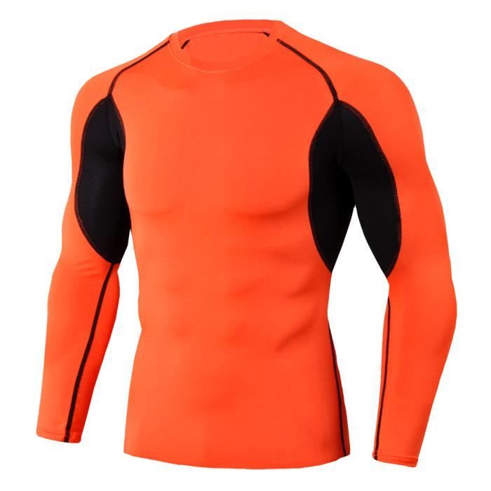 L'homme séance d'entraînement à manches longues Fitness Sports Yoga course pour homme Chemise Haut Chemisier Orange