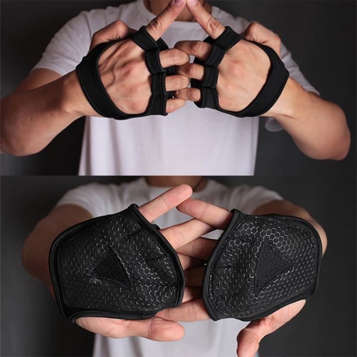 Gants de musculation ventilés Fitness Cross Training Gloves Antidérapant Palm Sleeve Idéal pour Ups (Black-L)