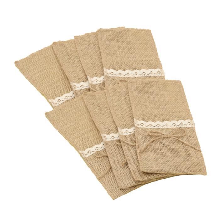 10 Pcs Toile De Jute Dentelle Couverts Poches Vaisselle Sacs pour Couteaux Fourchettes Porte-Ustensiles Vintage BOITE A BIJOUX