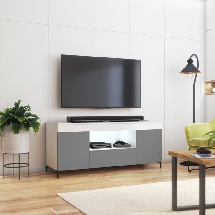 Meuble tv avec LED / Banc tv avec LED - GUSTO - 137 cm - blanc mat / gris mat - style contemporain