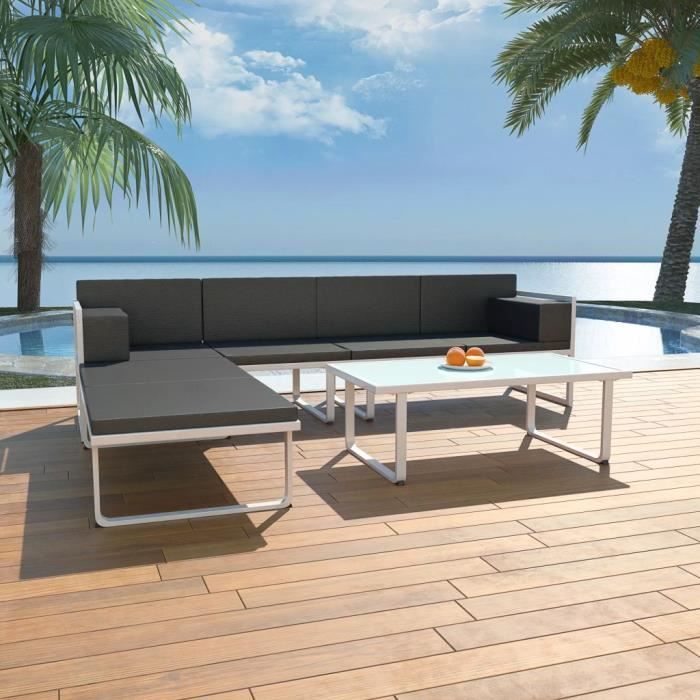 vidaXL Ensemble de mobilier de jardin 4 pcs et coussins Aluminium Noir-MEY