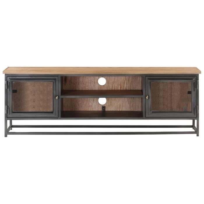 YIN Meuble TV Gris 120x30x40 cm Bois d'acacia massif et acier