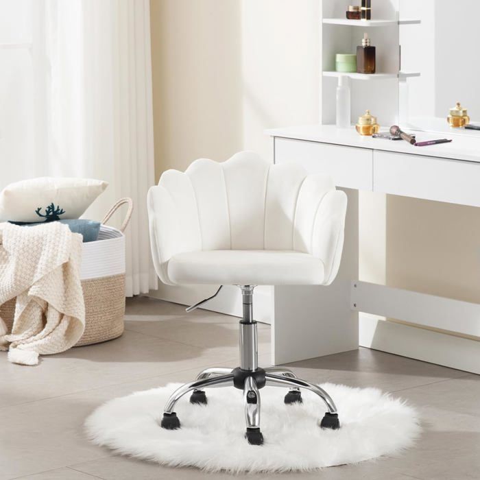 WOLTU Chaise Bureau Pivotante en Velours Fauteuil Coiffeuse avec Dossier en Pétale Hauteur Réglable Crème Blanc W0ATT0397 WOLTU Chaise Bureau Pivotante en Velours Fauteuil Coiffeuse avec Dossier en Pétale Hauteur Réglable Crème Blanc W0ATT0397