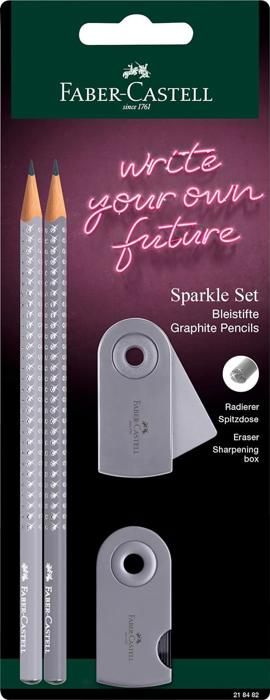 Faber-Castell Sparkle Set - 2 x crayons, 1 x gomme, 1 x taille-crayon - Ensemble gris